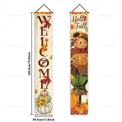 2D Thanksgiving Banners Maple Leaf Pumpkins Decorations Couplets Porch Sign Indoor Outdoor Wall Hanging Banners Party Supplies