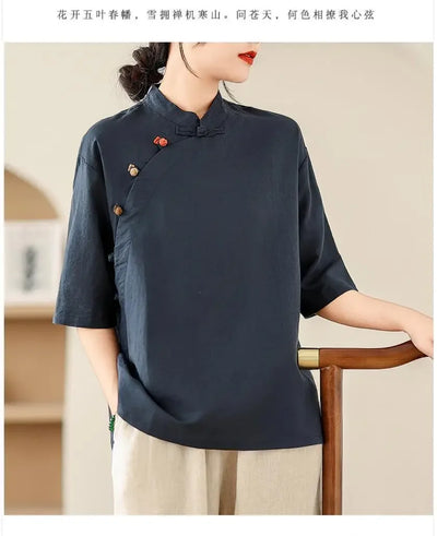 Women's Retro Linen Short-Sleeved Top