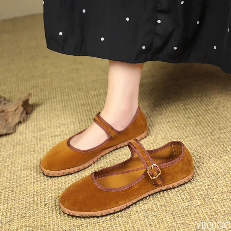Spring summer autumn fashion retro suede outdoor beach women's flat shoes red gentle dress date versatile women's single shoes
