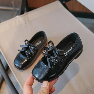 Autumn Children's Fashion Causal Black Ballet Shoes Solid Color Bowknot Elegant Girl Princess Shoes New Kids Leather Shoe