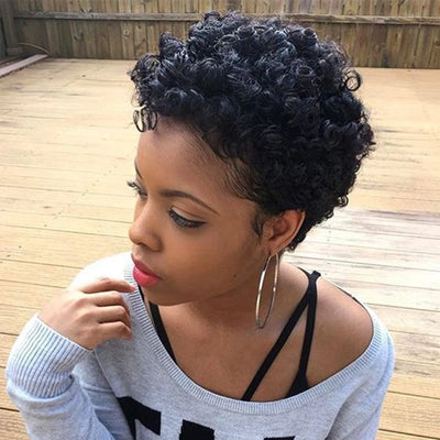 Short Human Hair Wigs Pixie Cut Curly Hair for Black Women Full Machine Made Curly Wig