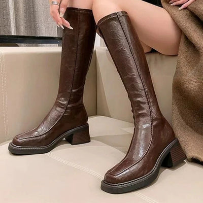 Women's High Boots High Heels Fashion Dress Shoes Chunky Luxury Woman Winter Boots 2025 Designer Knee High Chelsea Botas Mujer