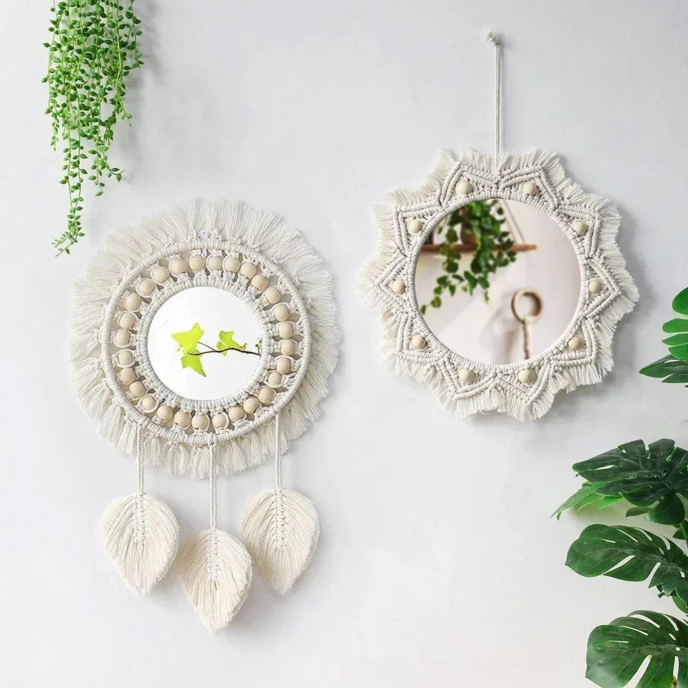 Macrame decorative wall mirror boho home decor makeup aesthetic mirrors living room bedroom christmas wedding