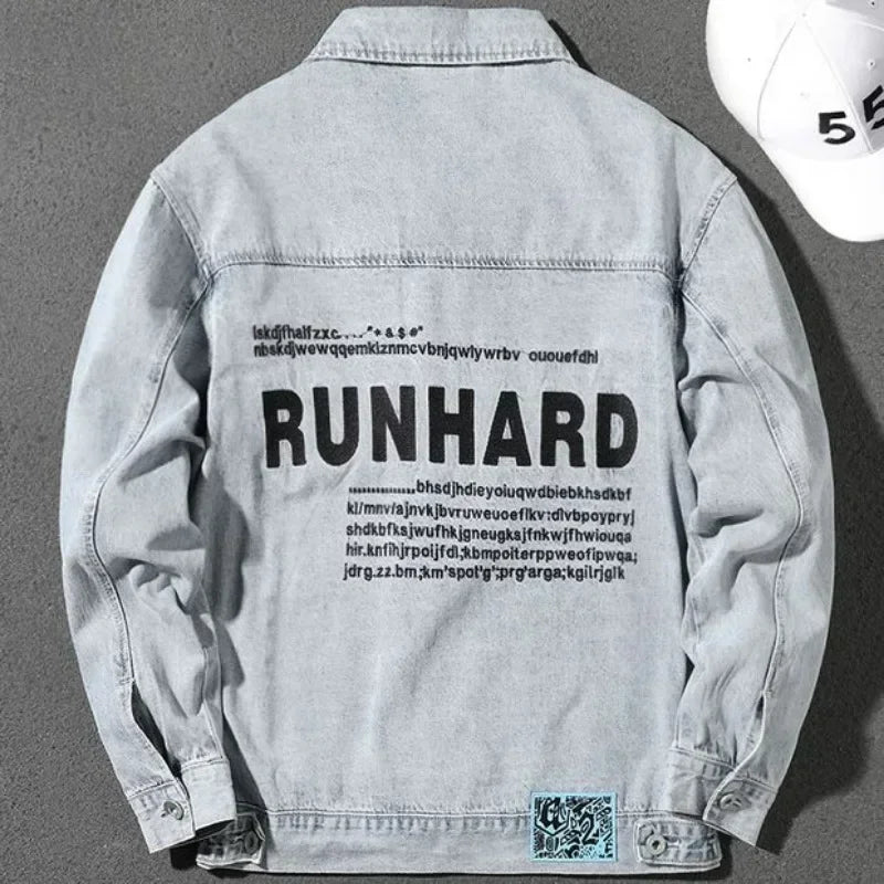 Jeans Coat for Men Letter Denim Jackets Man with Embroidery Light Designer Large Size Winter Oversize New in Korea Aesthetic L G