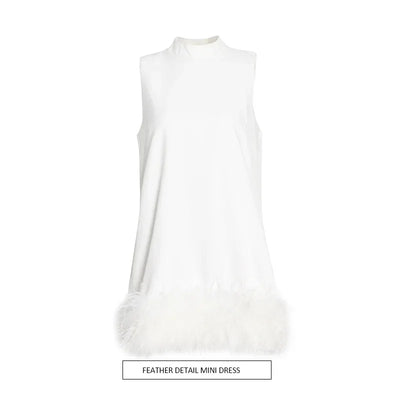 A-line Skirt 2025 Spring New Style Stand-up Collar Sleeveless Solid Color Feather Stitching Dress for Women