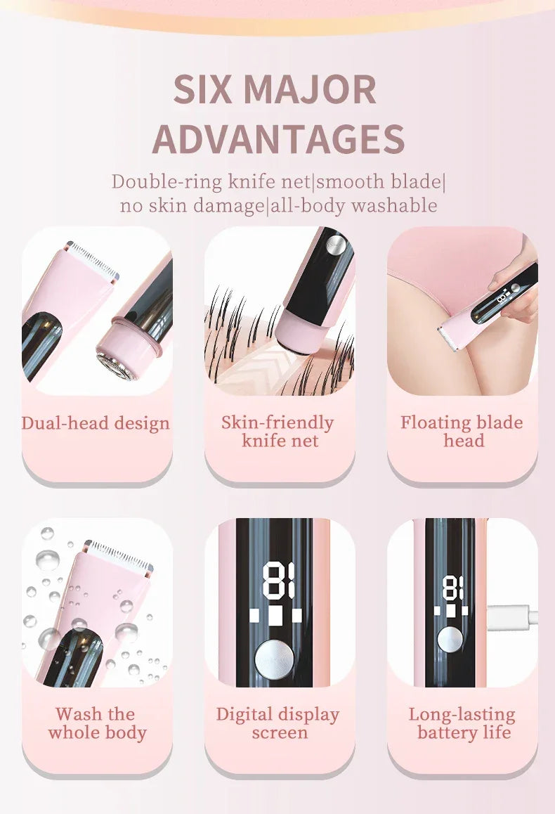 Painless Epilator Electric Shaver for Women Bikini Trimmer Facial Mustache Hair Removal Razor Ladies Face Underarm Legs Electric