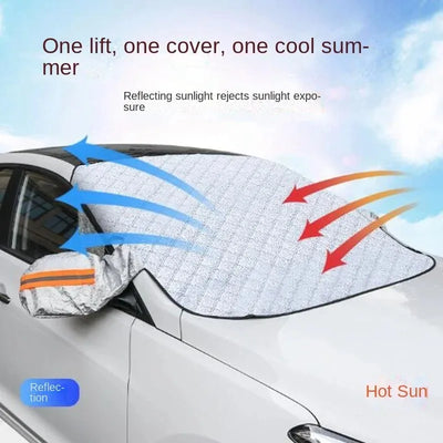 Winter car windshield snow cover, ice and frost outdoor protection snow cover, snow shield