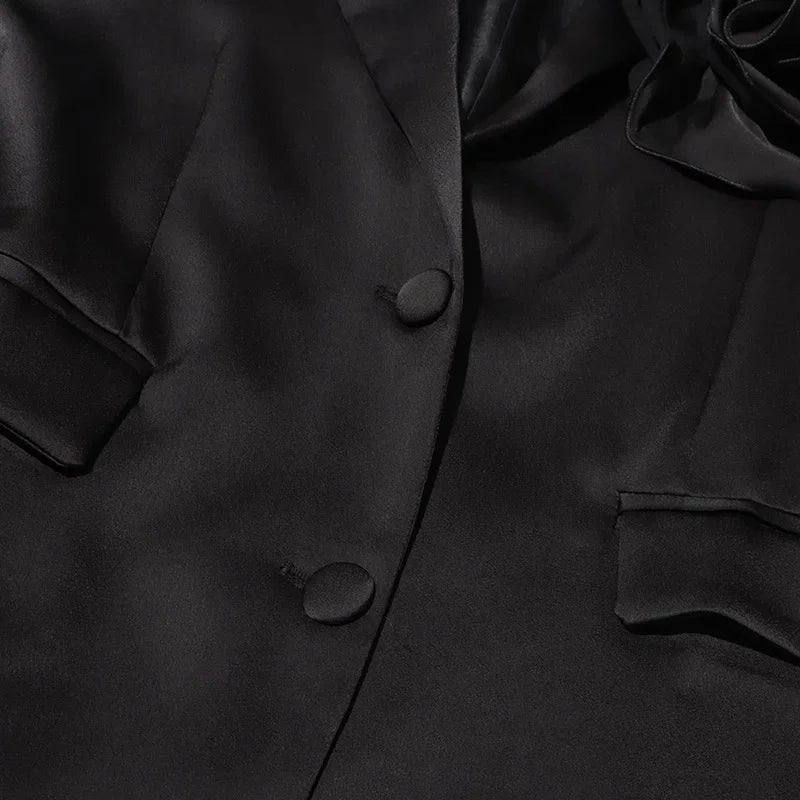 Blazer Women Fashion Elegant Style Flower Splicing Design Suit Jacket Three-dimensional Decoration Solid Color Suit Women Coats