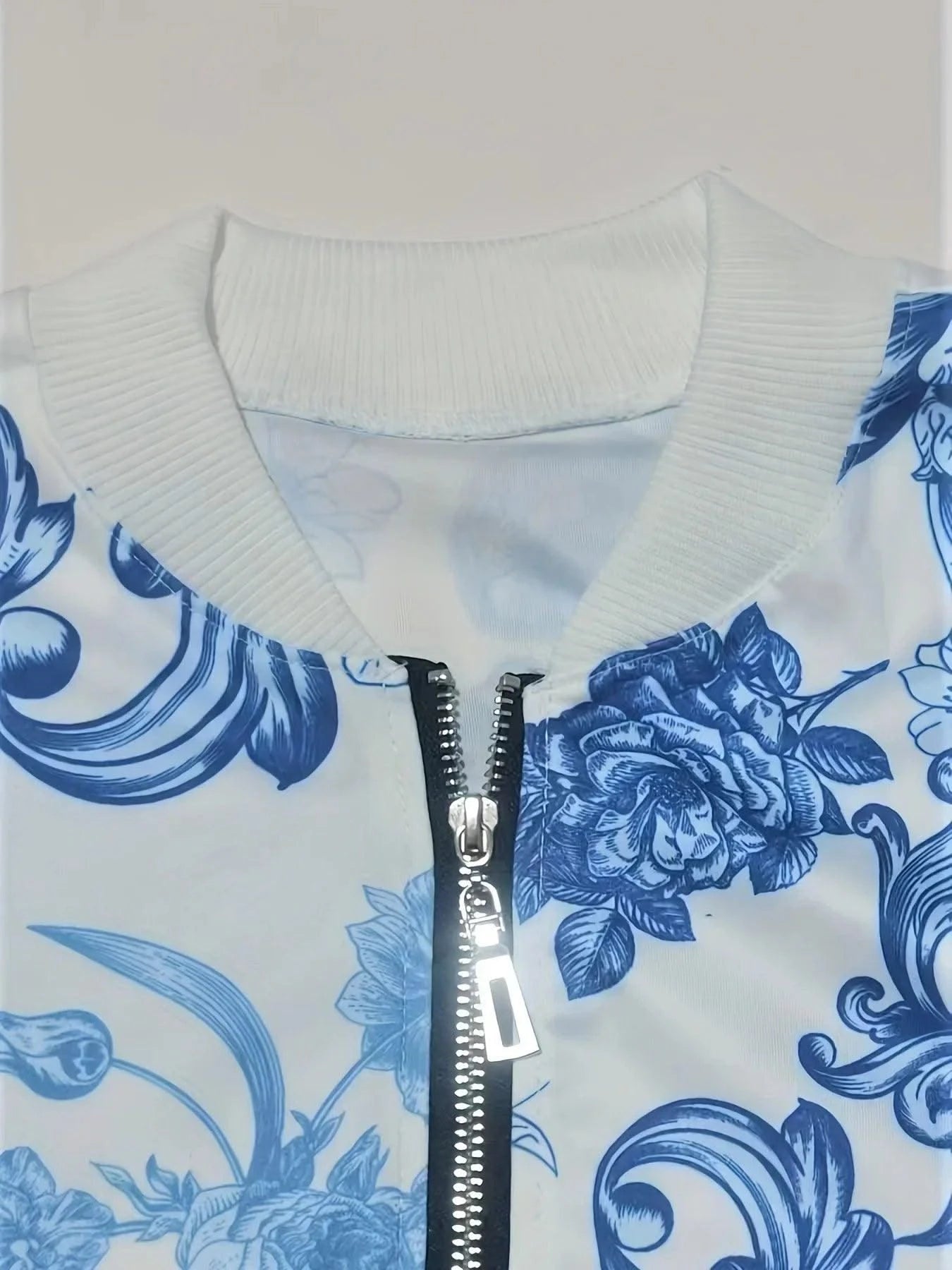 Women's Floral Print Bomber Jacket - Casual Zip Up Long Sleeve Outerwear