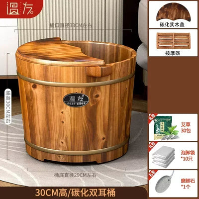 Foot Soaking Wooden Bucket Solid Wood Bath Calf Wooden Foot Washing Bucket Insulation Wooden Basin Foot Soaking Bucket