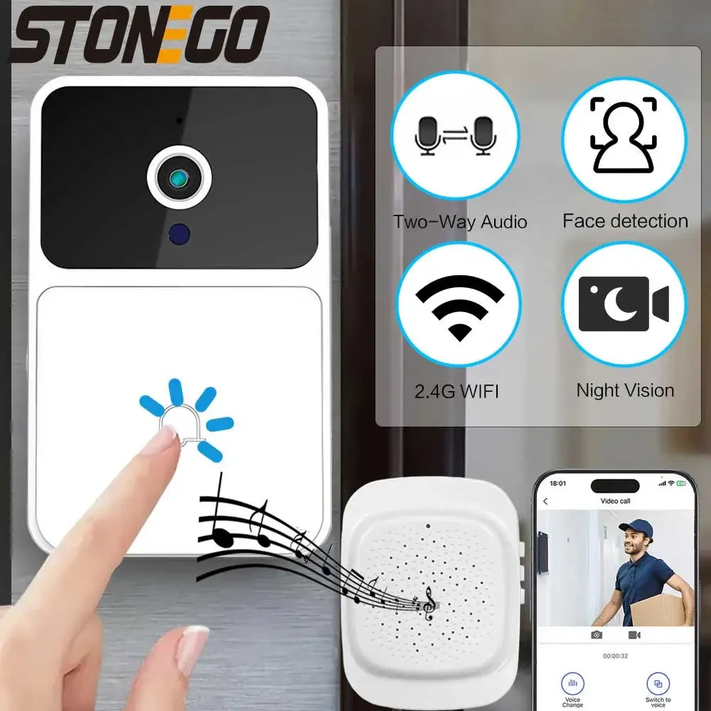 WiFi Video Doorbell Camera, Wireless Night Vision - Ultra HD Smart Home Doorbell with Two-Way Audio for Real-Time Communication