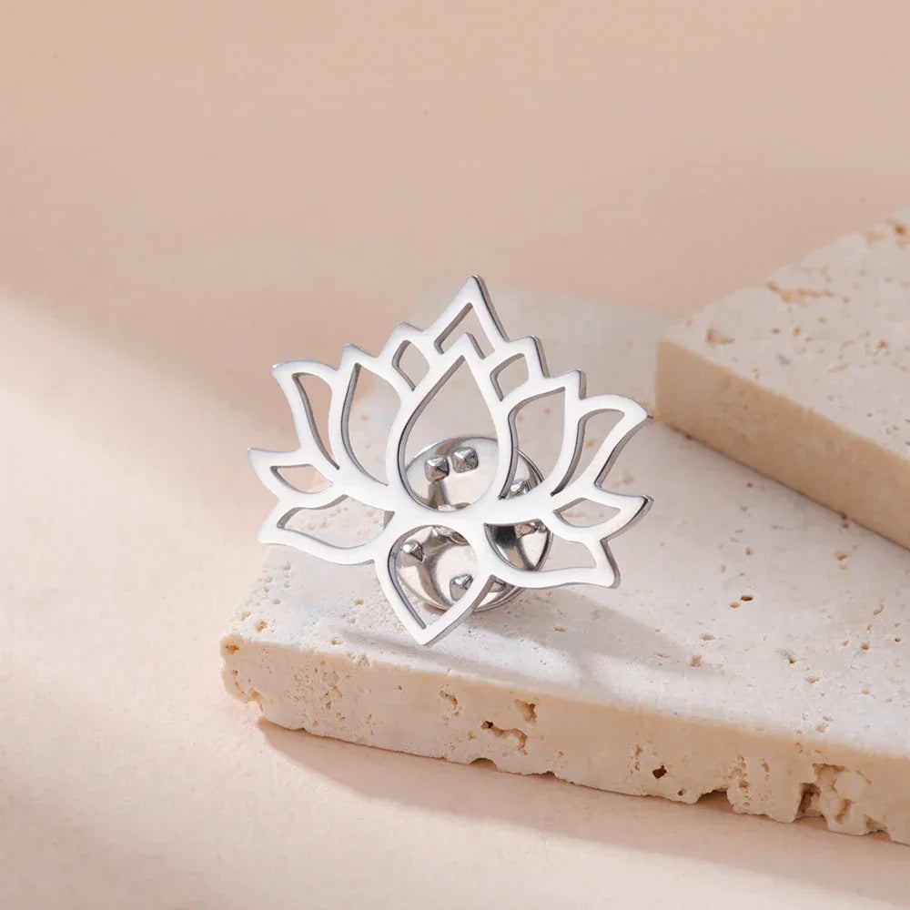 Dawapara Mandala Lotus Flower Brooch Lapel Pin Buddhism Spiritual Jewelry Fashion Stainless Steel Accessories