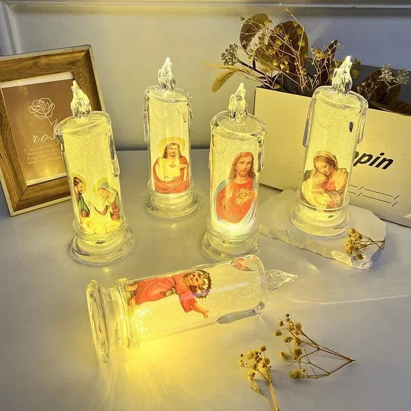 Led candle jesus virgin mary church prayer religious activities candlelight home decoration