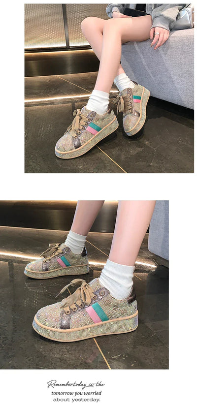 Women Sneakers 2025 New Sparkles Luxury Platform Designer Shoes for Woman Trainers Rhinestone Fashion Casual Sneakers Women