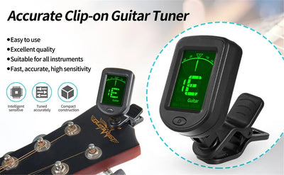 Guitar Tuner For All Instruments Clip on Electronic Tuner for Guitar Bass Ukulele Violin Mandolin Banjo