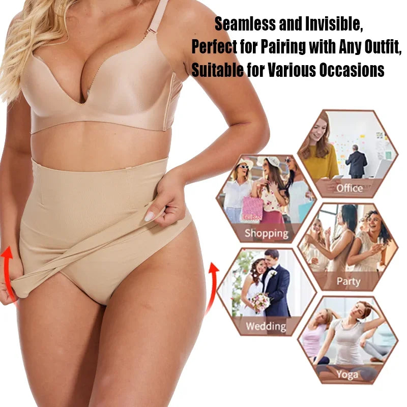 Women Sexy High Waist Dress Half Slip Shapewear Built-in Thong Seamless Body Shaper Knee Length Butt Lifter Anti-Slip Skirt