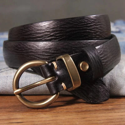 Genuine Leather Brass Buckle Belt for Women | Jeans Casual Dress |  Ladies Designer Trendy Belts Waistband