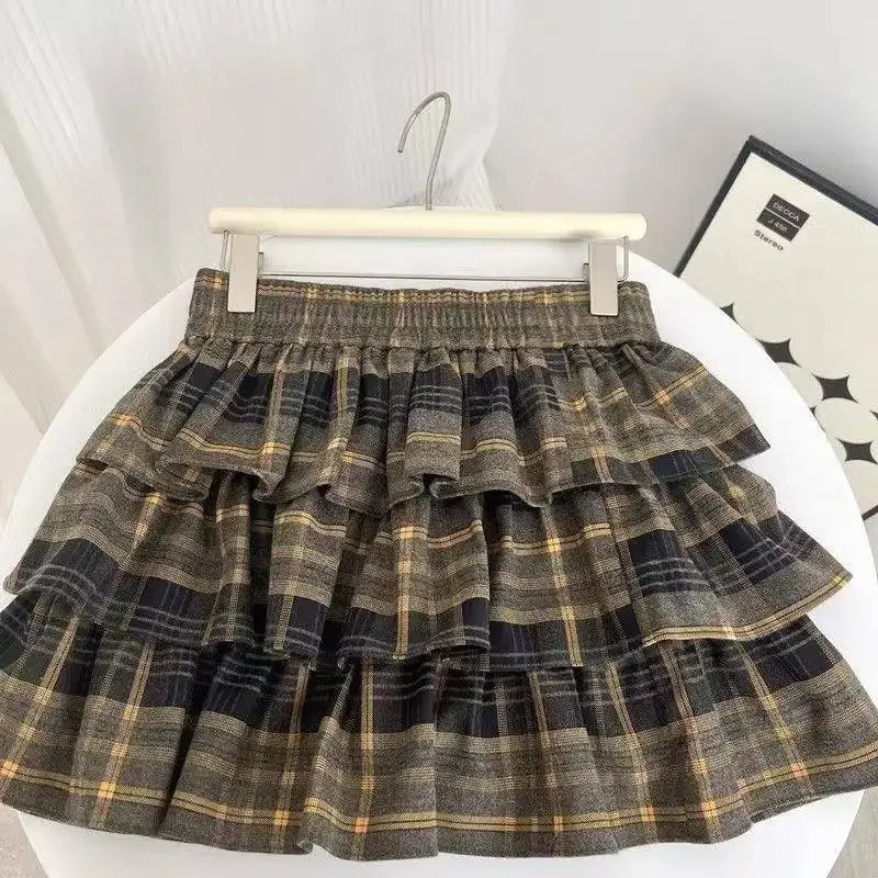 Spring Casual American Vintage A-Line Skirts Women 2000s Y2k Bow Plaid Skirts Korean Fashion Japanese Kawaii Clothing Subculute