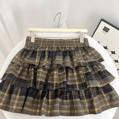 Spring Casual American Vintage A-Line Skirts Women 2000s Y2k Bow Plaid Skirts Korean Fashion Japanese Kawaii Clothing Subculute