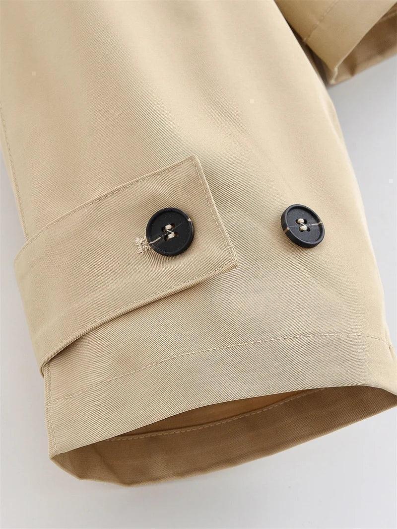 Fashionable khaki short hooded women’s summer jacket casual and versatile