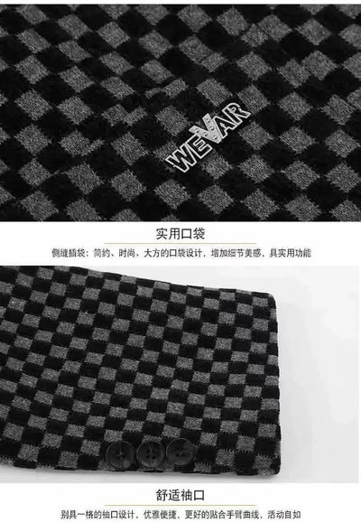 High Quality Men's Blazers Business Casual Stand Collar Woolen Jacket Classic Plaid Retro Versatile Tops Streetwear Coats