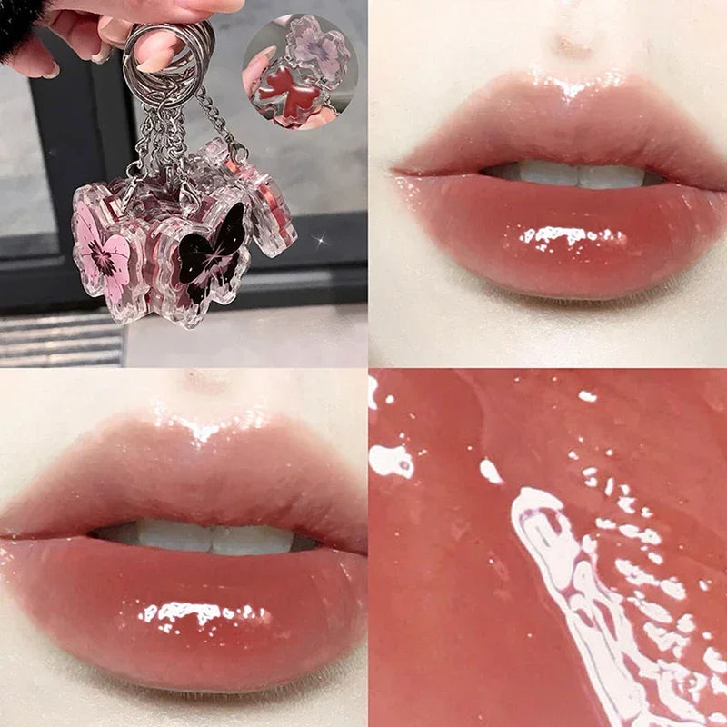 Butterfly Solid Lip Gloss Beauty Mirror Water Optical Gloss Gloss
