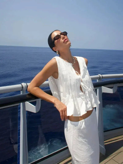 Fashion Bow Lace Up Linen Tops For Women