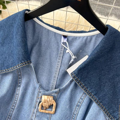 Designer Denim Dress Women Long Dresses Single Breasted Big Turn-down Collar Waist Slimming Temperament Split A-Line Vestidos