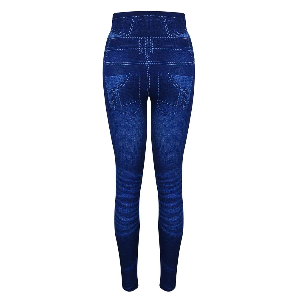 M XXL Faux Denim Leggings Women