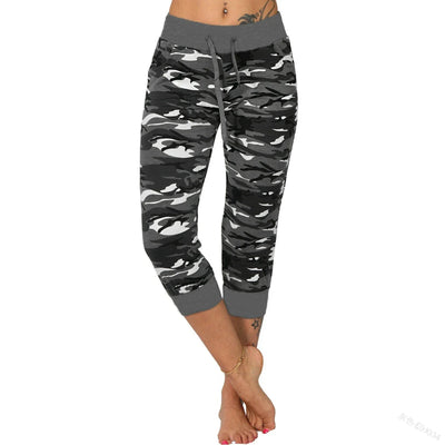 Women's Pants Sports 2025 New Casual Fashion Casual Fit Yoga Camo Print Drawstring Capris Breathable Comfortable Streetwear Pant