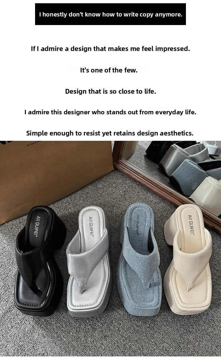 Women's Summer Outdoor Platform Sandals Flip Flops High Heel Thi Bot Clog oes Heightening Slippers Korean Sle PU Mat...