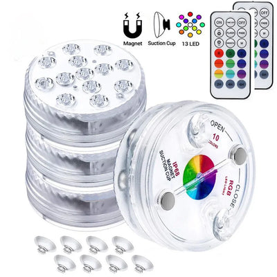 13 LEDs Magnetic Submersible LED Light Waterproof Underwater Light USB Rechargeable Swimming Pool Night Lamp With Suction Cups