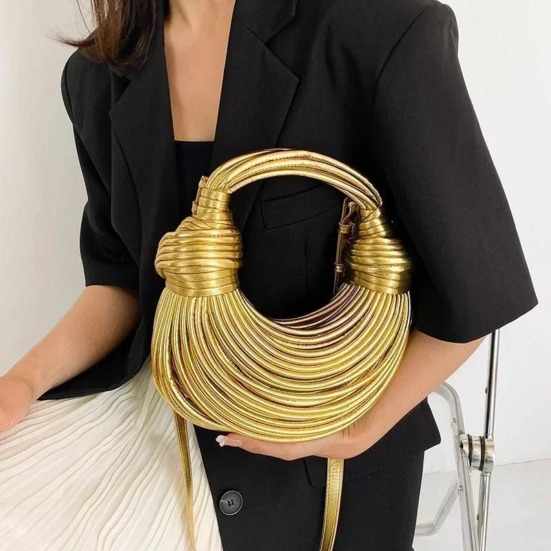 Handbags for women 2024 new gold luxury designer brand handwoven noodle bags rope knotted pulled hobo silver evening