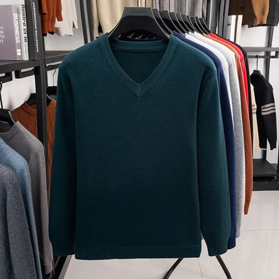 New Sweatwear Men's V Neck Basic Solid Color Sweaters Round Neck Elastic Pullovers Warm Autumn Knitted Oversized Sweater Men