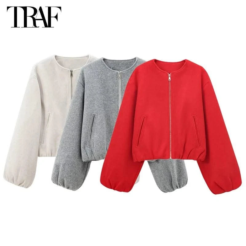 Zipper Bomber Jackets for Women Soft Cropped Long Sleeve Sports
