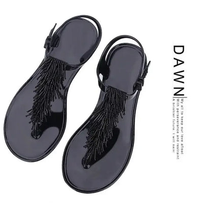 Women's Shoes Flip-flops Sandals for Woman Black Footwear Plastic with Low Heels Summer 2024 Crystal Pvc Wholesale Luxury Sale H
