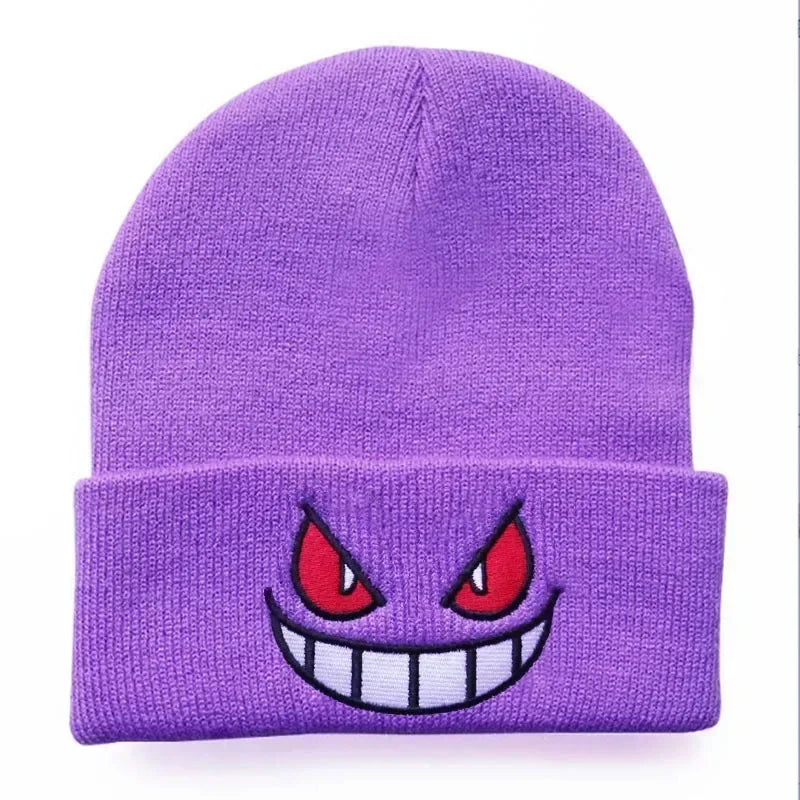 Cartoon Embroidered Beanies Popular American Anime Cartoon Embroidered Knitted Autumn Winter Warm Hat Wool Hat Gengar Beanies