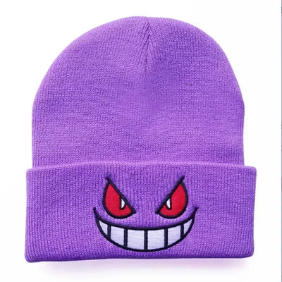 Cartoon Embroidered Beanies Popular American Anime Cartoon Embroidered Knitted Autumn Winter Warm Hat Wool Hat Gengar Beanies