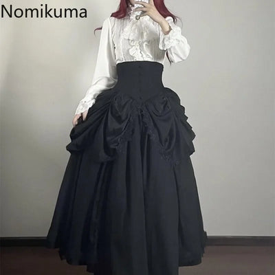High Waist A-line Skirts for Women's 2025 Faldas Mujer De Moda Lolita Style Japanese Sweet Saia Patchwork Lace Big Swing Skirt