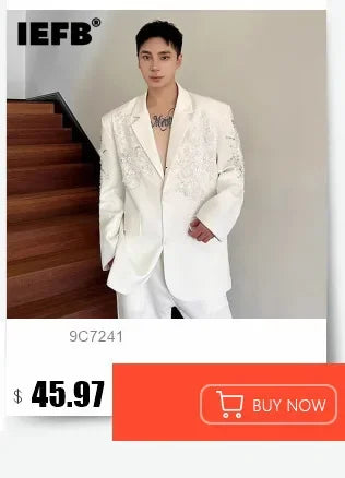 IEFB Metal Button Design Men's Blazers Shawl Collar Oblique Placket Design Casual Clothing Solid Color Male Suit Jackets 9W957