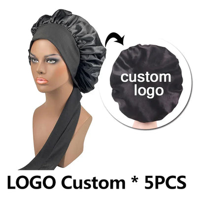 Silk Bonnet For Women Large Sleeping Cap For Hair Care Soft Satin Bonnets With Wrap Tie No Frizz No Fly Aways Hair Bonnets LOGO