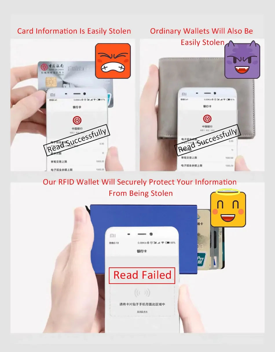 Rfid Smart Wallet Card Holder Metal Thin Slim Men Women Wallets Pop Up Minimalist Wallet Small Black Purse Vallet Walets for Men