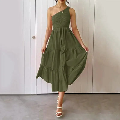 Elegant Dress For Women Bodycon Dress One Shoulder 2022 Summer Fashion Party Ruffles Hem Tiered Maxi Dresses Robe Femme Vestidos
