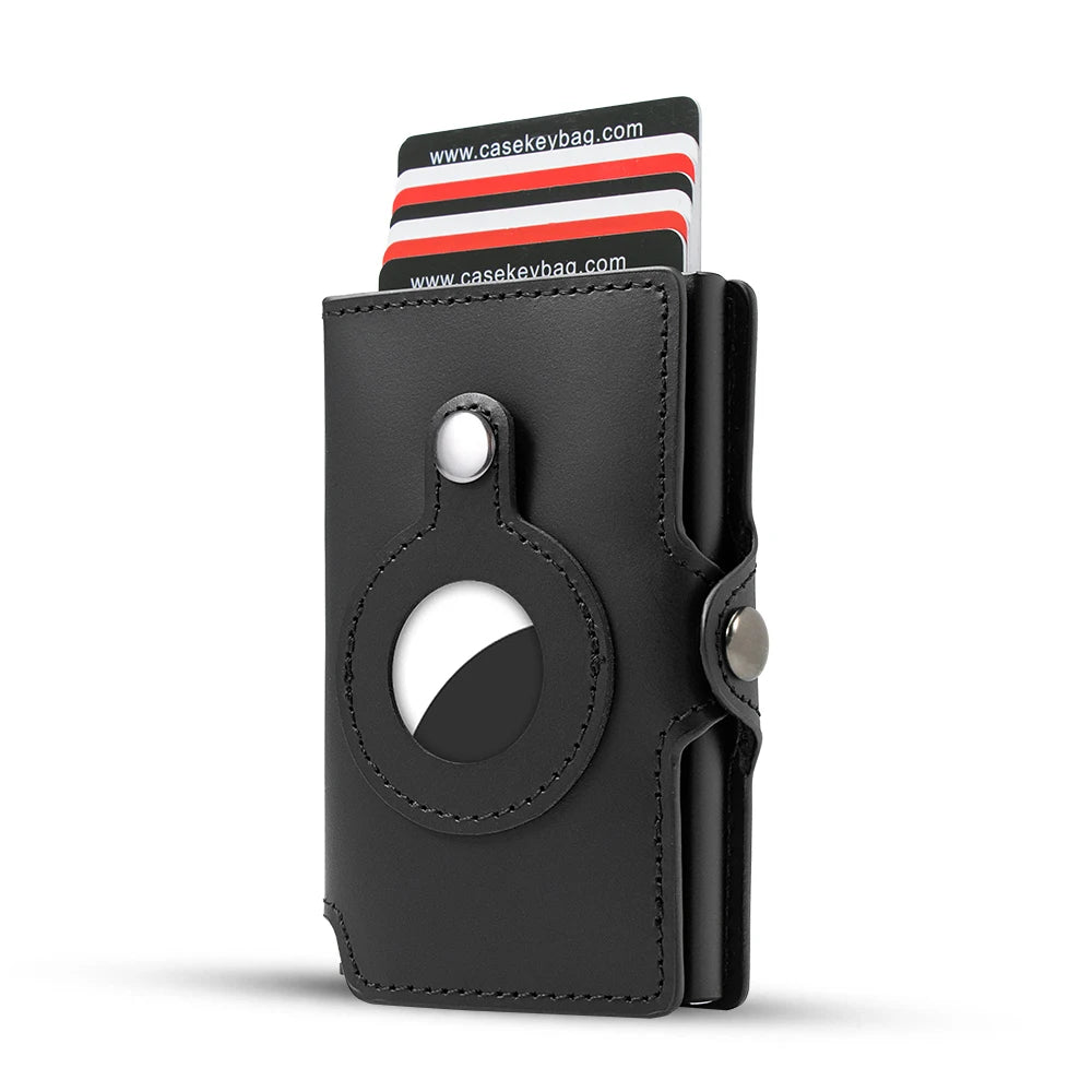 CASEKEY Airtag Smart Wallet Genuine Leather Pop Up Credit Card Holder Rfid Anti-theft Minimalist Men Wallet with Airtag Holder