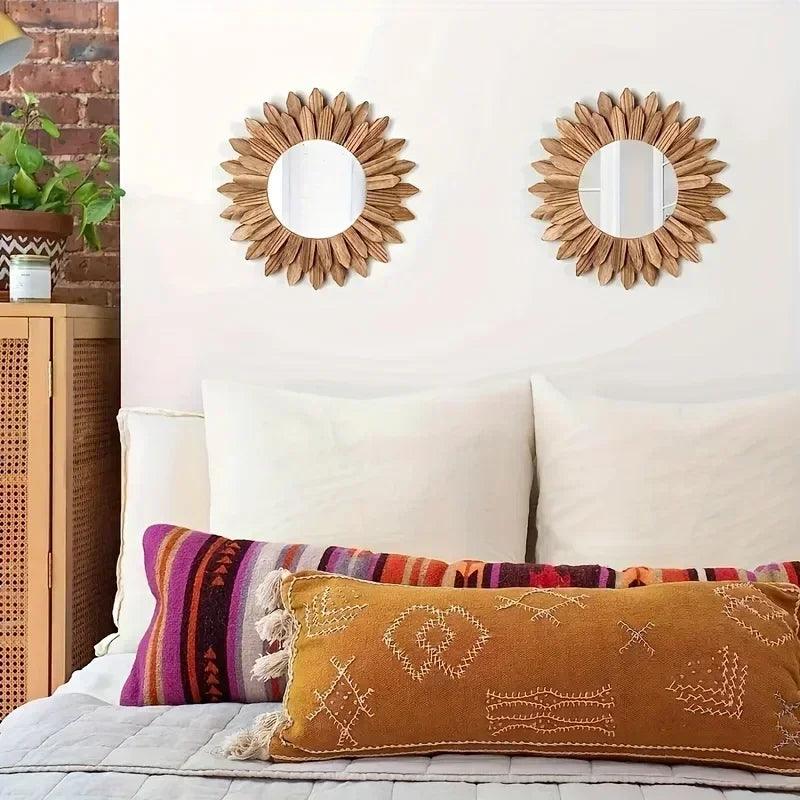 Sunflower decorative mirror wall wooden bedroom living room decoration home