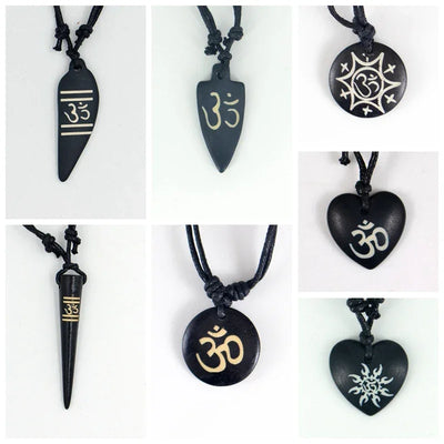 AUM OM Ohm Hindu Buddhist Hinduism Yoga India Bone Resin Carving Pendant Necklace Amulet Lucky Gift Tribal Fashion Jewelry