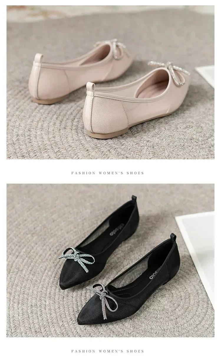 Women ballerinas bowtie slip on ballet flat shoes moccasins ladies