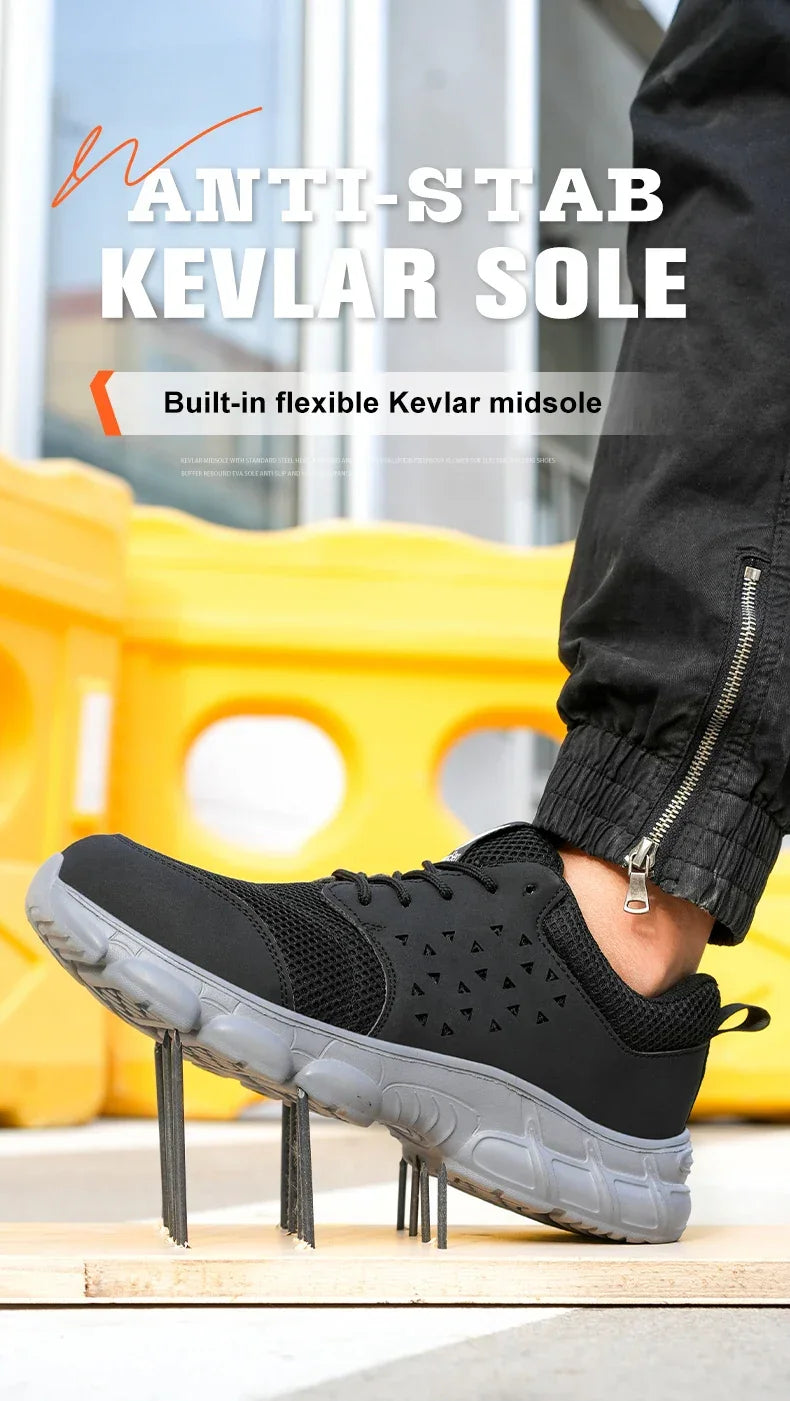 Men's Safety Shoes Comfortable Non-Slip Work Shoes Lightweight Breathable Safety Toe Casual Sneakers for Construction Site Black