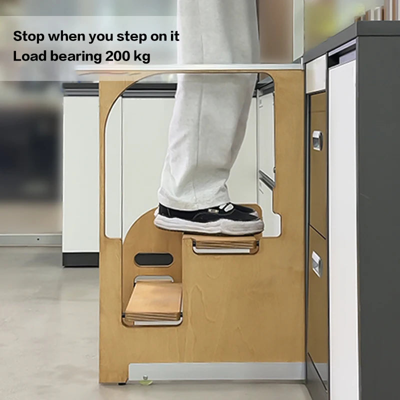 Ultra Thin Built In Folding Step Stool Narrow Retractable Pull Down Hidden Ladder Space Saving For Small Home Kitchen Cabinet