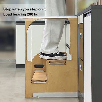 Ultra Thin Built In Folding Step Stool Narrow Retractable Pull Down Hidden Ladder Space Saving For Small Home Kitchen Cabinet